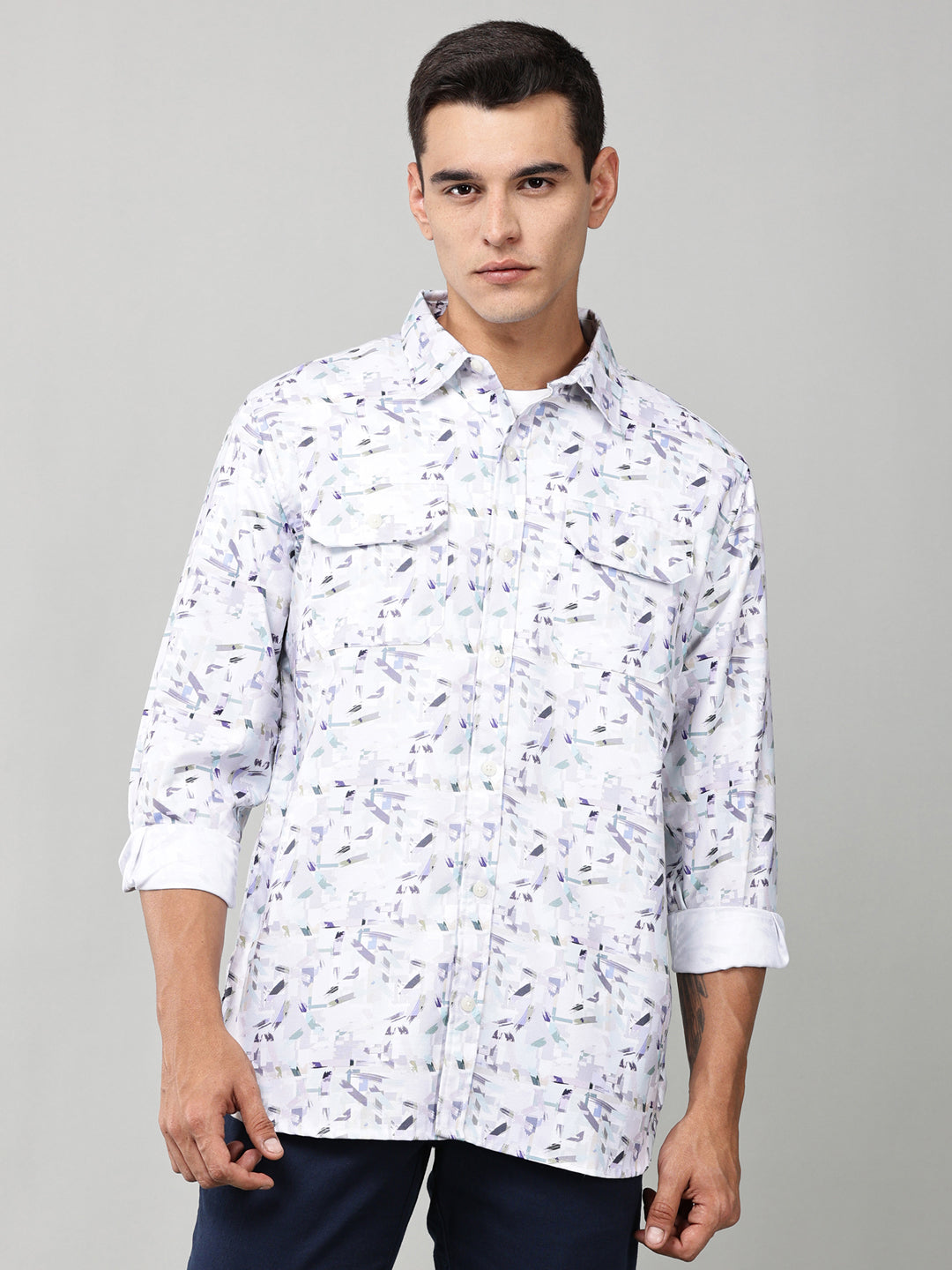 Abstract Print Double Pocket Shirt
