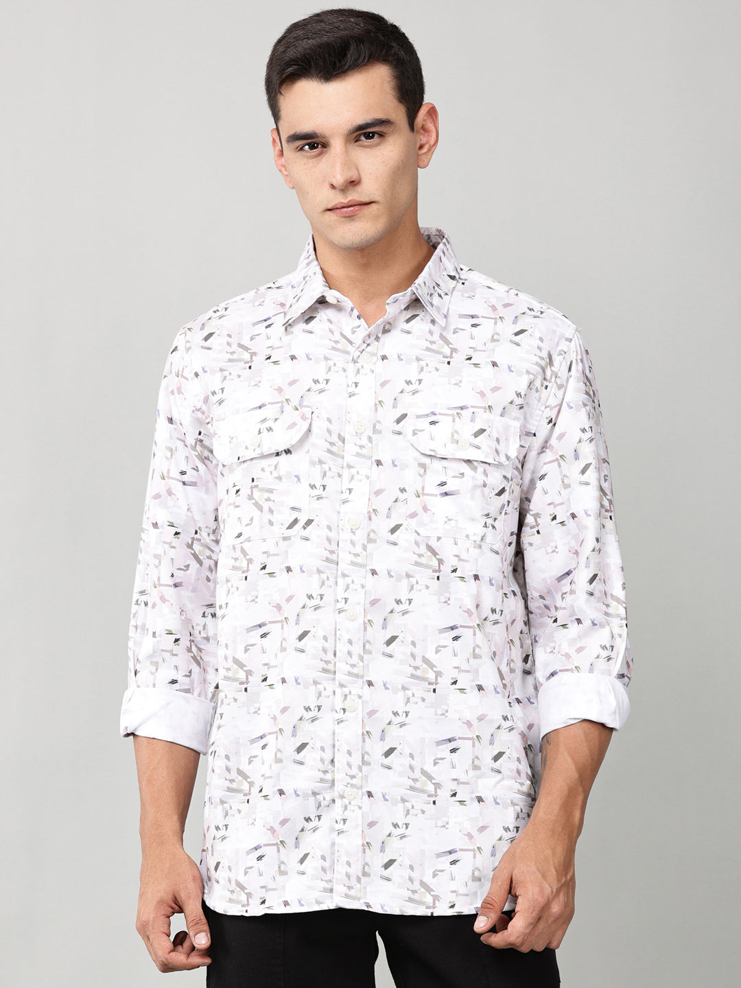 Abstract Print Double Pocket Shirt