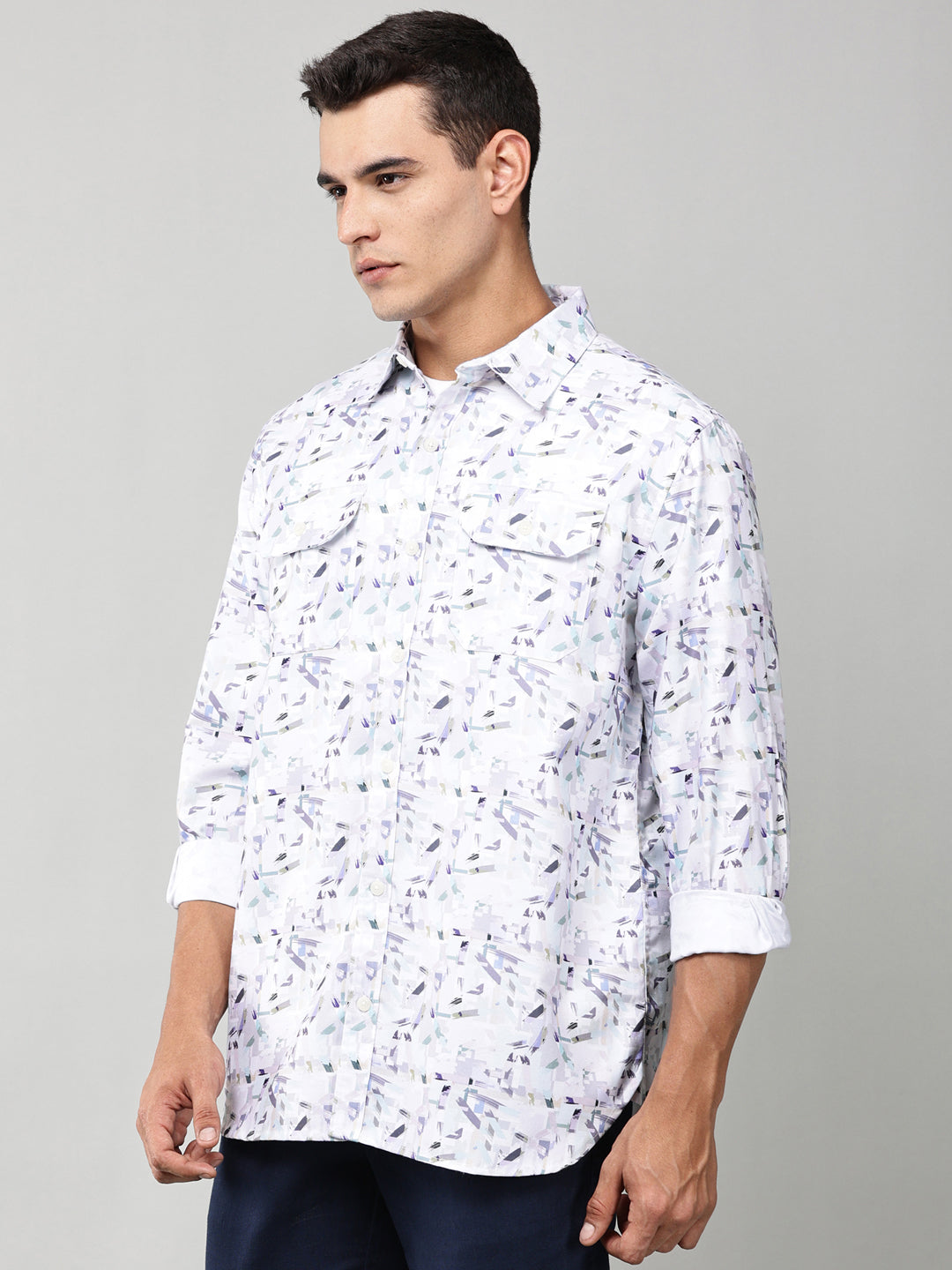Abstract Print Double Pocket Shirt