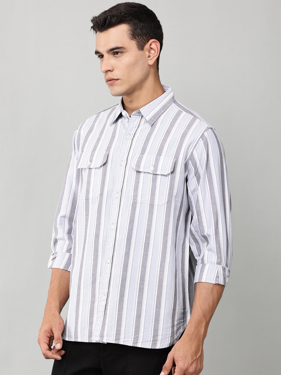 Taupe Striped Double Pocket Shirt