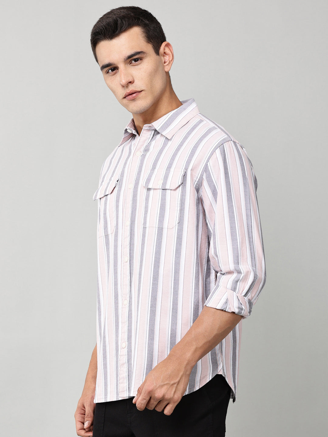 Taupe Striped Double Pocket Shirt