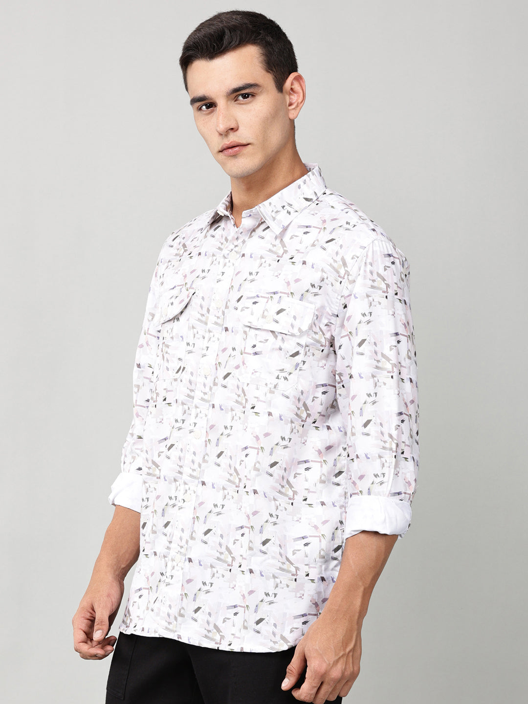 Abstract Print Double Pocket Shirt