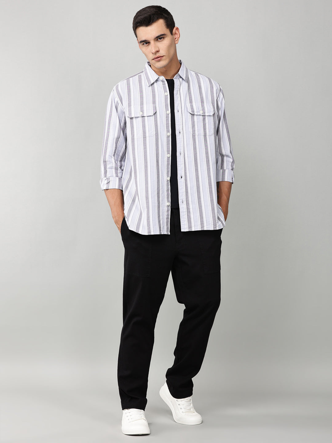 Taupe Striped Double Pocket Shirt