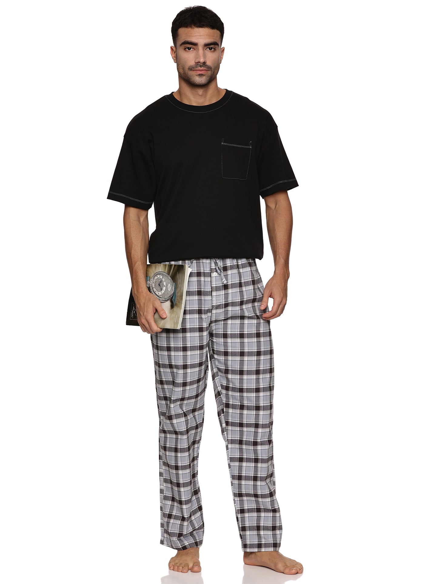 ENOVATE LONDON Men's Lounge Wear Checked Trousers Relaxed Fit