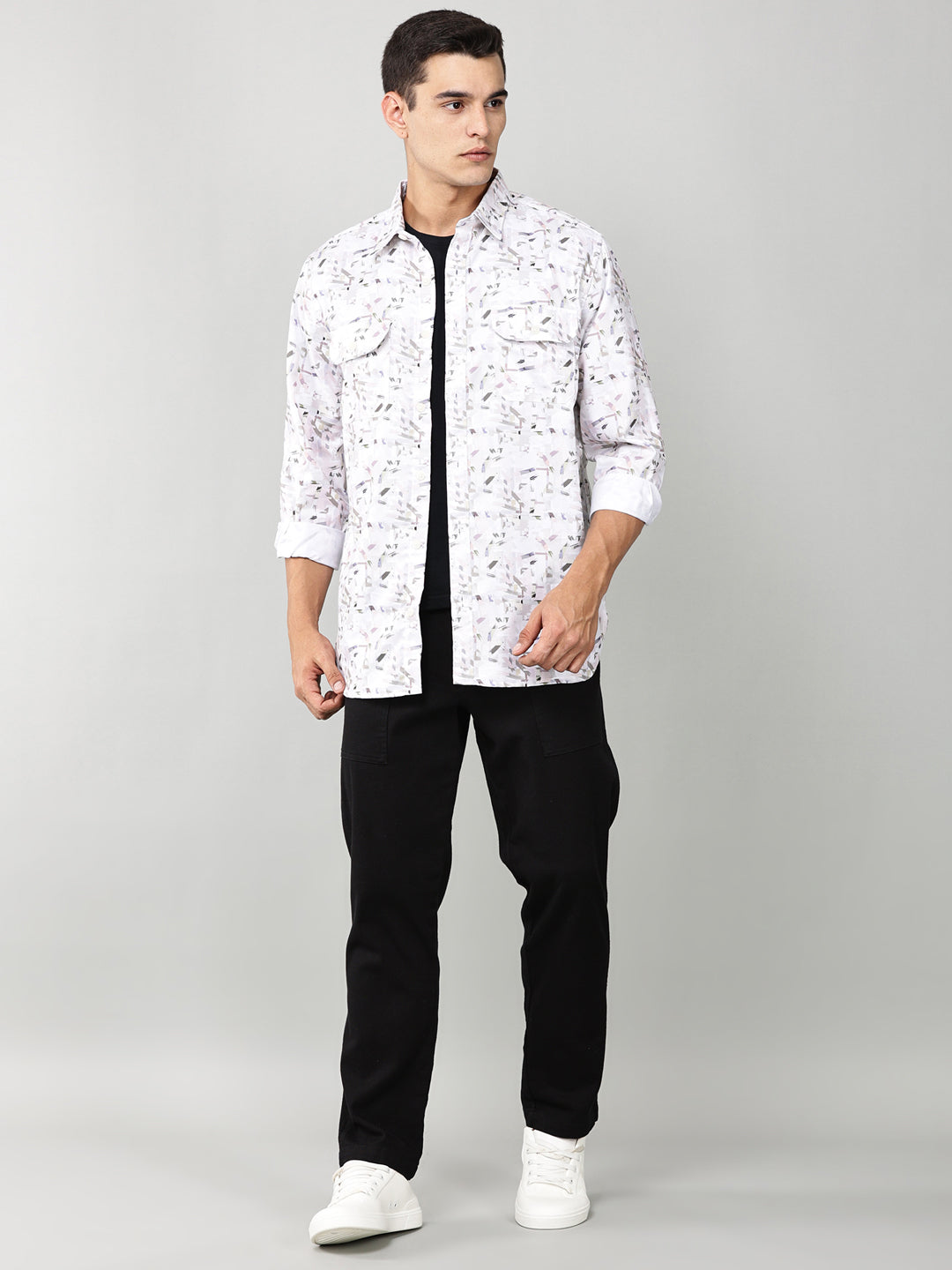 Abstract Print Double Pocket Shirt