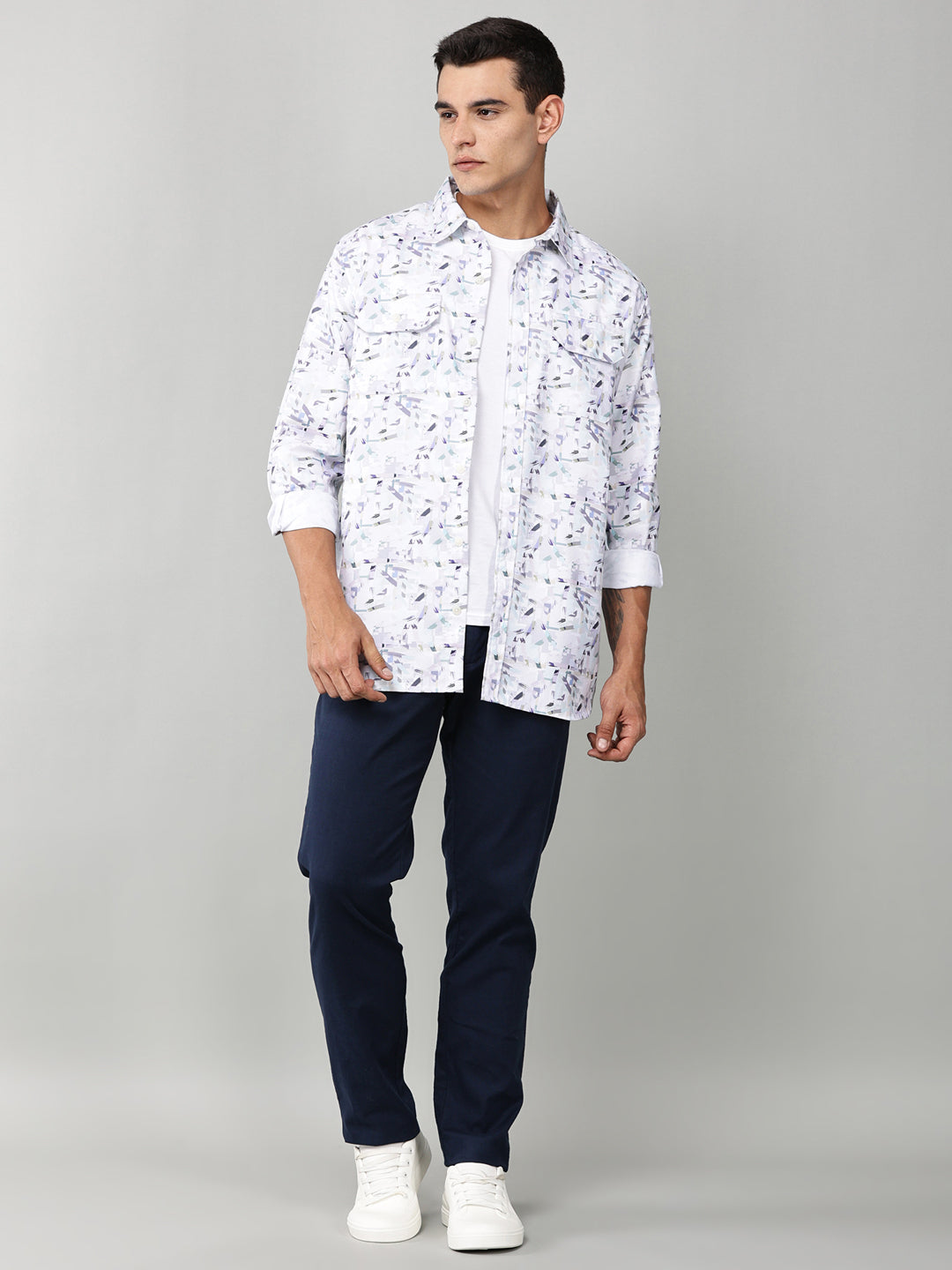 Abstract Print Double Pocket Shirt