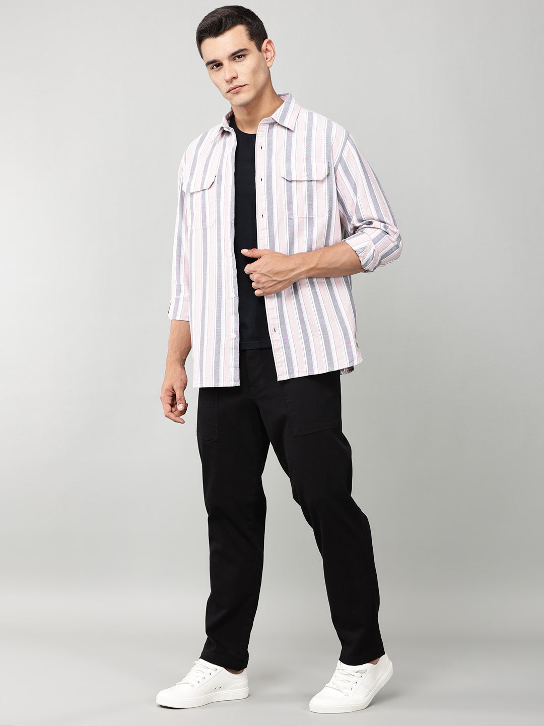 Taupe Striped Double Pocket Shirt