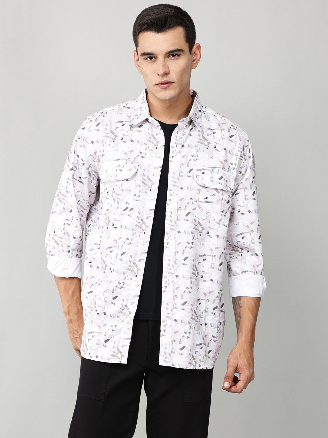 Abstract Print Double Pocket Shirt