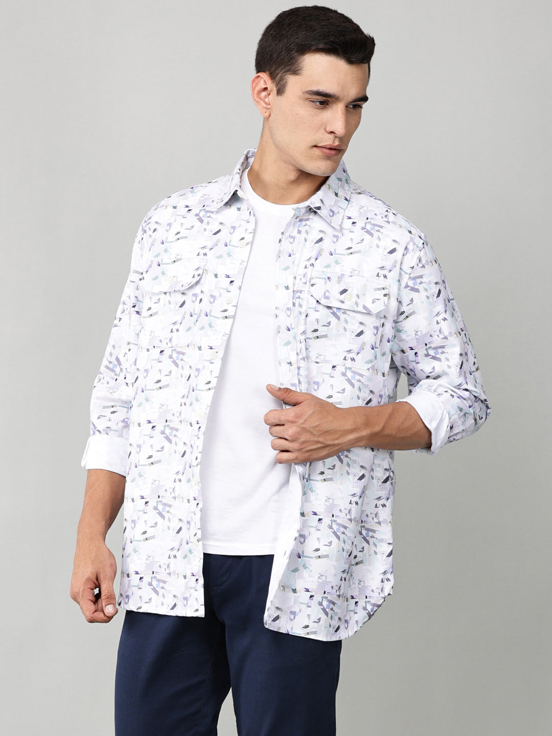 Abstract Print Double Pocket Shirt