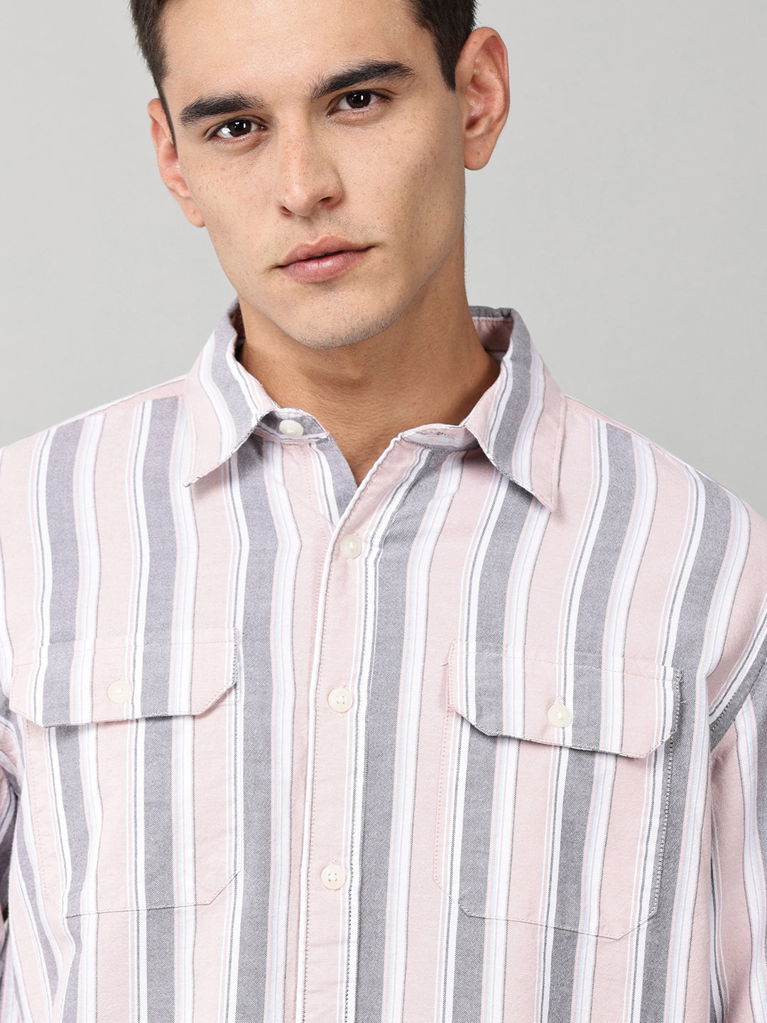 Taupe Striped Double Pocket Shirt