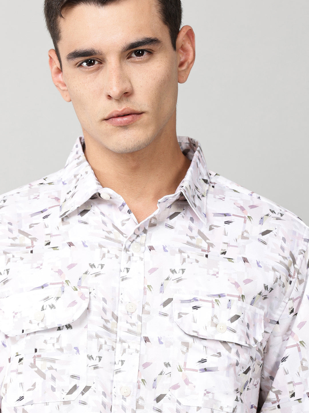 Abstract Print Double Pocket Shirt