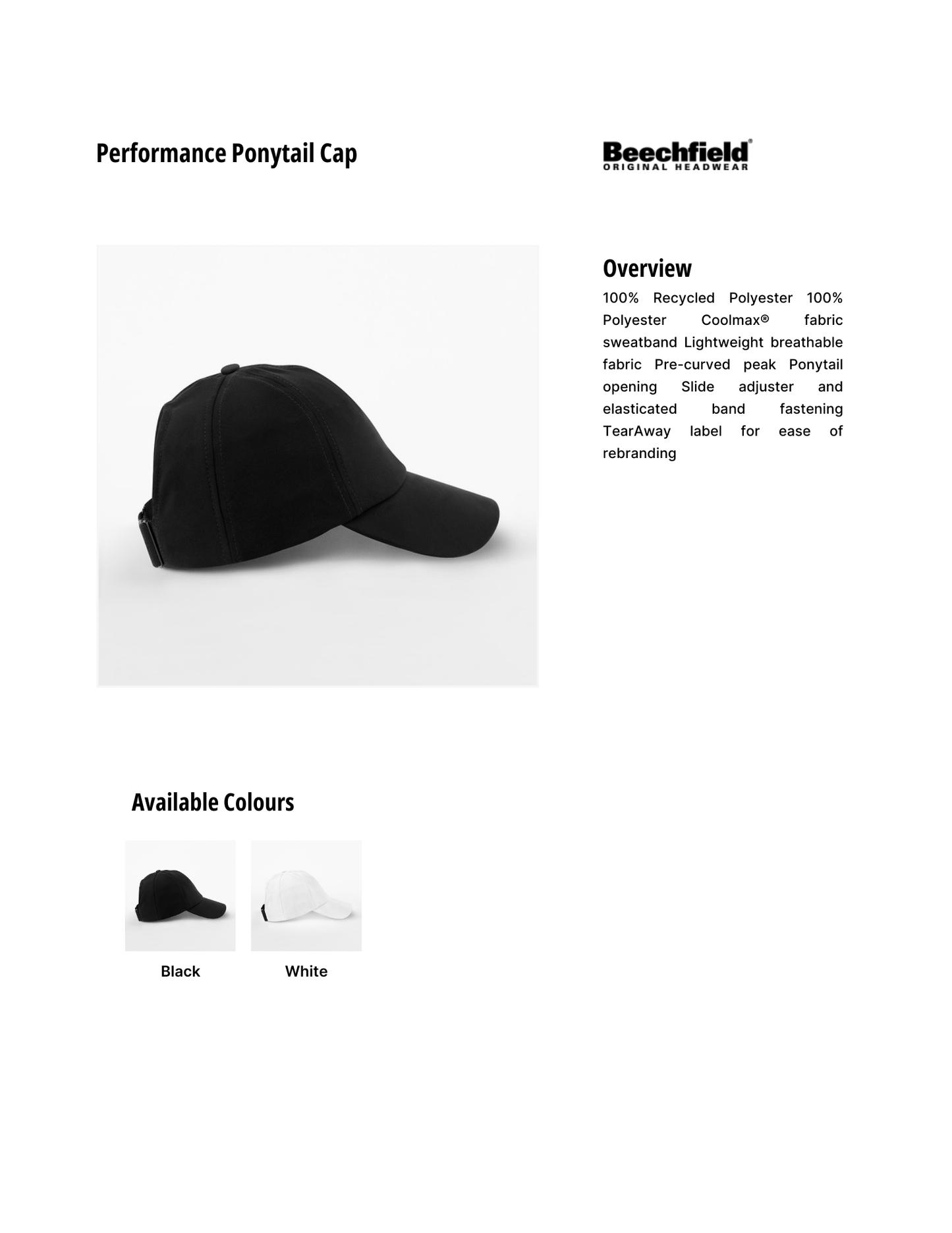Performance Ponytail Cap - Beechfield