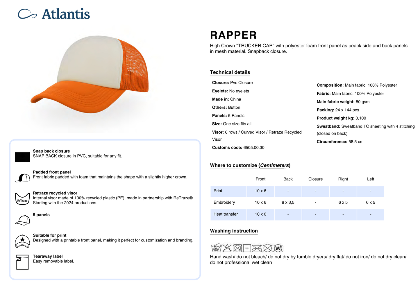 Rapper 5 Panel Trucker Cap Adult - Atlantis