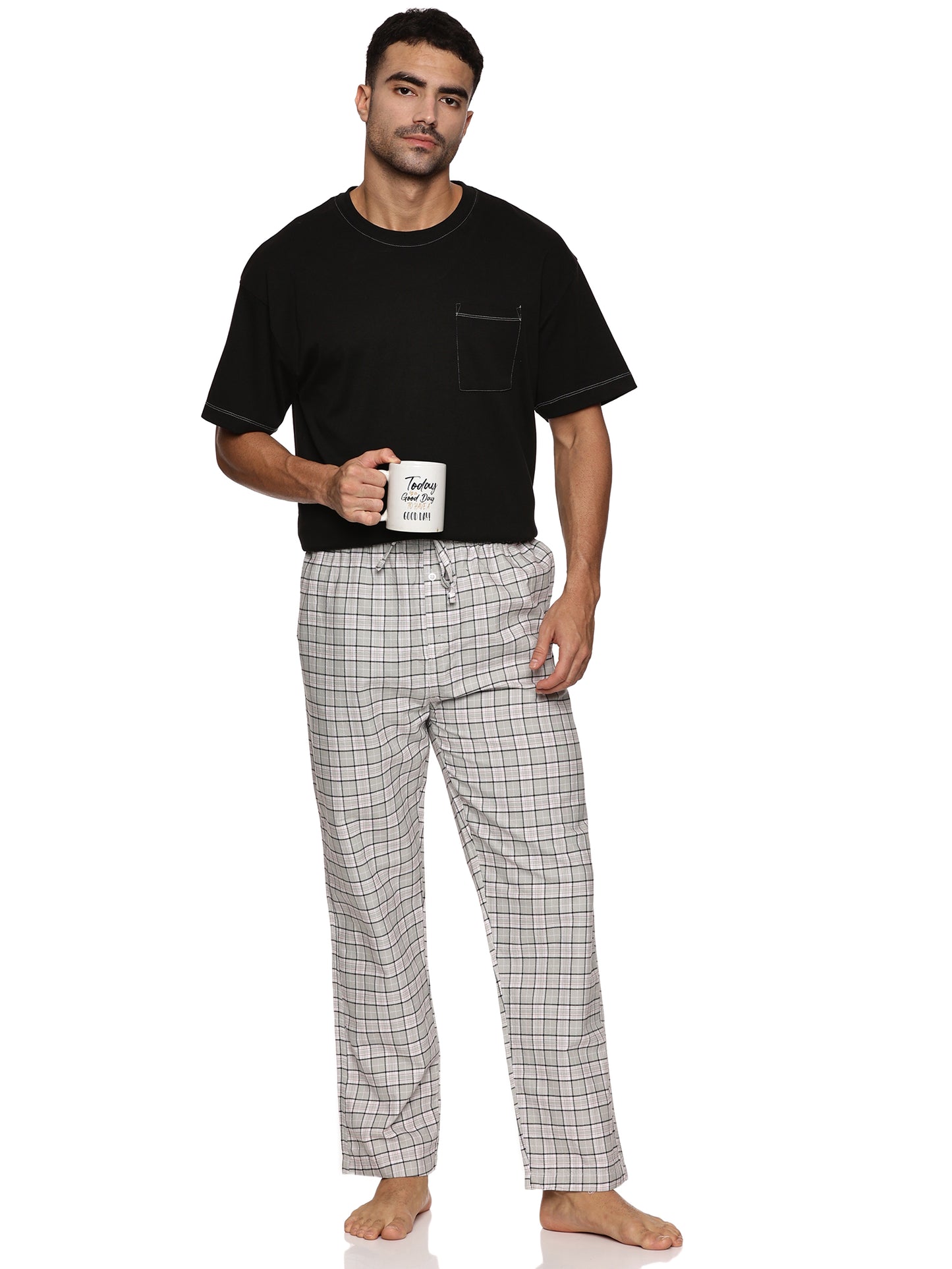 ENOVATE LONDON Men's Lounge Wear Checked Trousers Relaxed Fit