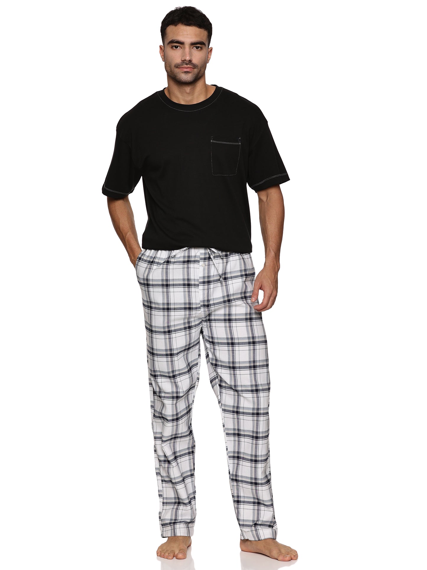 ENOVATE LONDON Men's Lounge Wear Checked Trousers Relaxed Fit