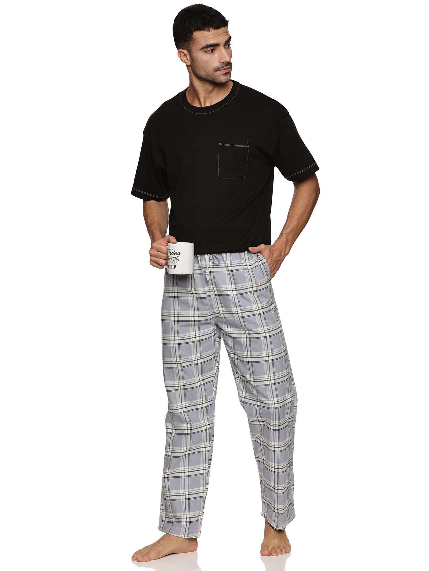 ENOVATE LONDON Men's Lounge Wear Checked Trousers Relaxed Fit