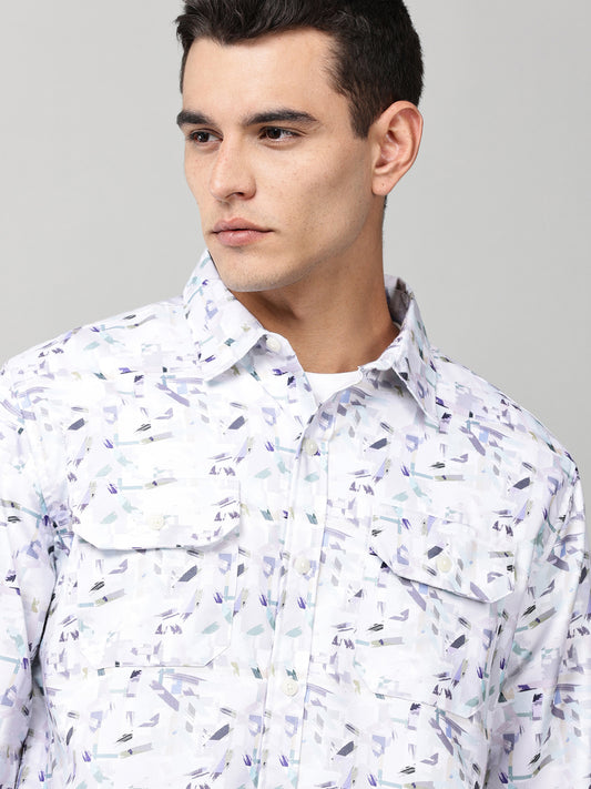 Abstract Print Double Pocket Shirt