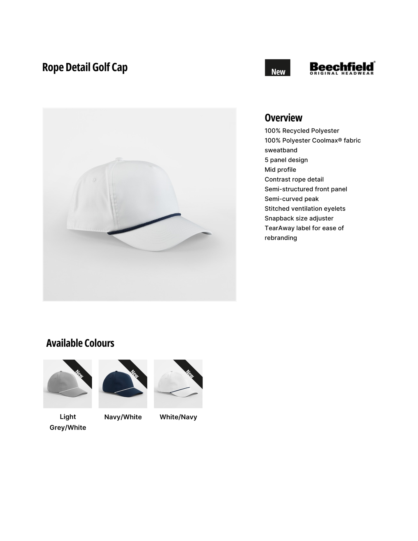Rope Detail Golf Cap - Beechfield
