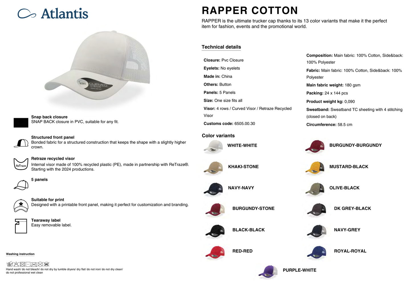 Rapper Cotton 5 Panel Trucker Cap Adult - Atlantis